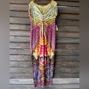 One World Vibrant Maxi Dress with Pink and Yellow Hues.  3X  NWT